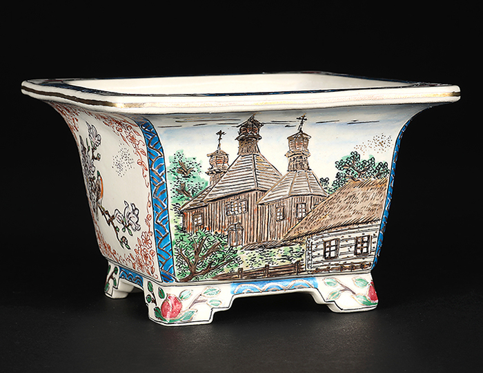 柳戸川浩山ウクライナ風景図正方鉢