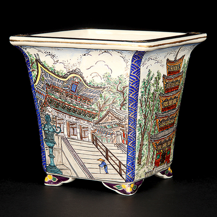 柳戸川浩山日光宮風景図正方鉢