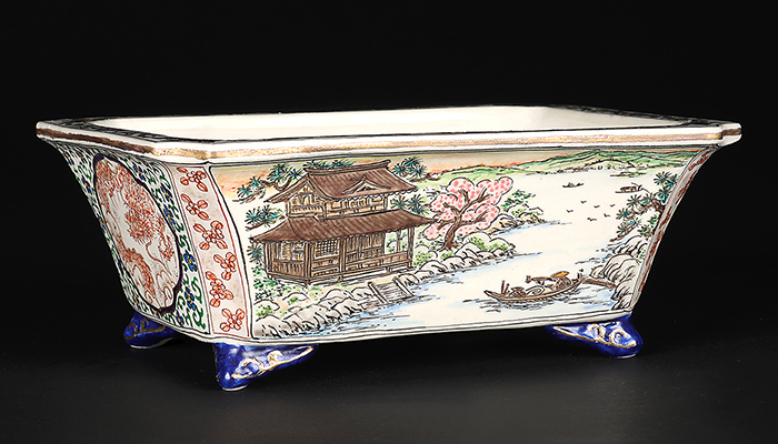 柳戸川浩山風景図長方鉢