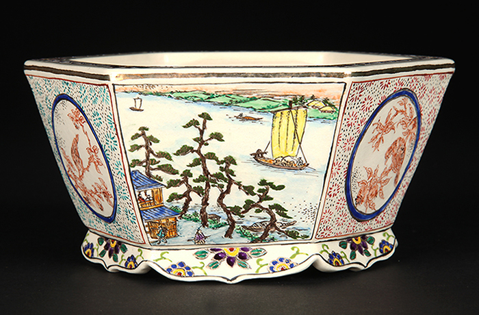 柳戸川浩山江戸名所図六角鉢